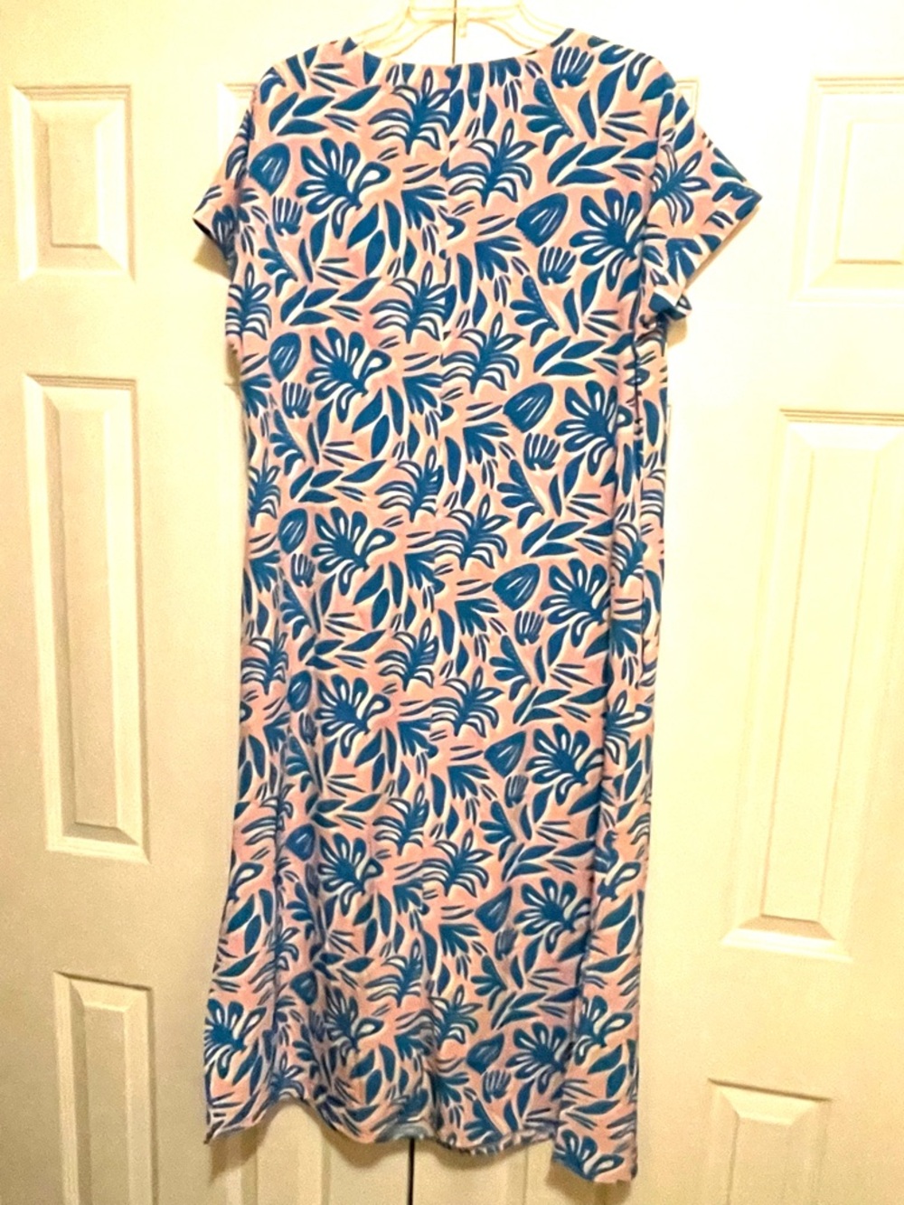 Michelle McDowell Tropical Midi Dress Size M Pink Blue Resort Chic Pocket Slits - Picture 5 of 11
